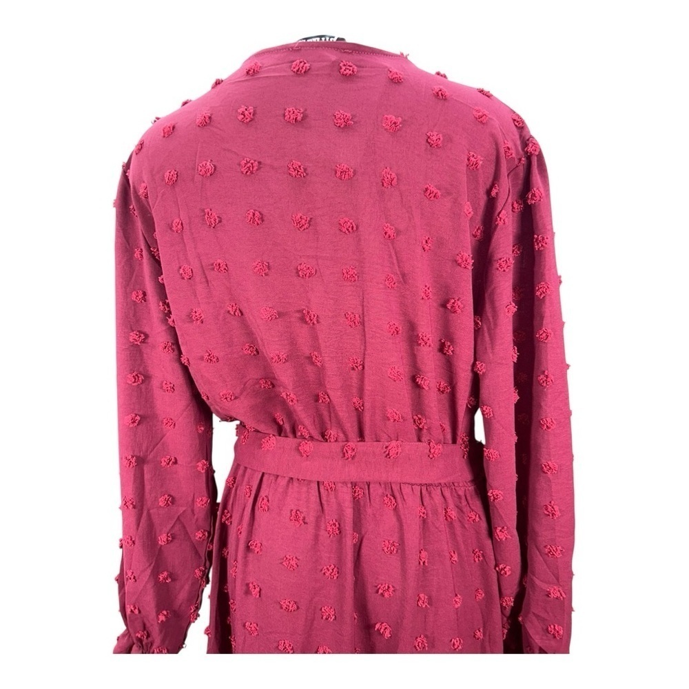 BTFBM Boho Maxi Dress XXL Burgundy Long Sleeve V-Neck Swiss Dot Ruffle Wrap New - Picture 6 of 14